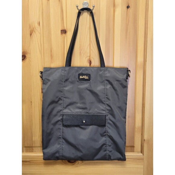 PAUL & JOE SISTER GREY & BLACK NYLON TOTE BAG SHOPPER CAT INTERIOR DOUBLE STRAPS - Picture 1 of 14